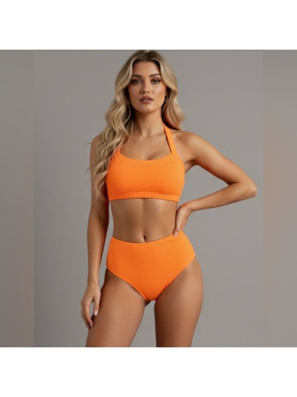 Halter High Waisted Bikini Swimsuit Orange